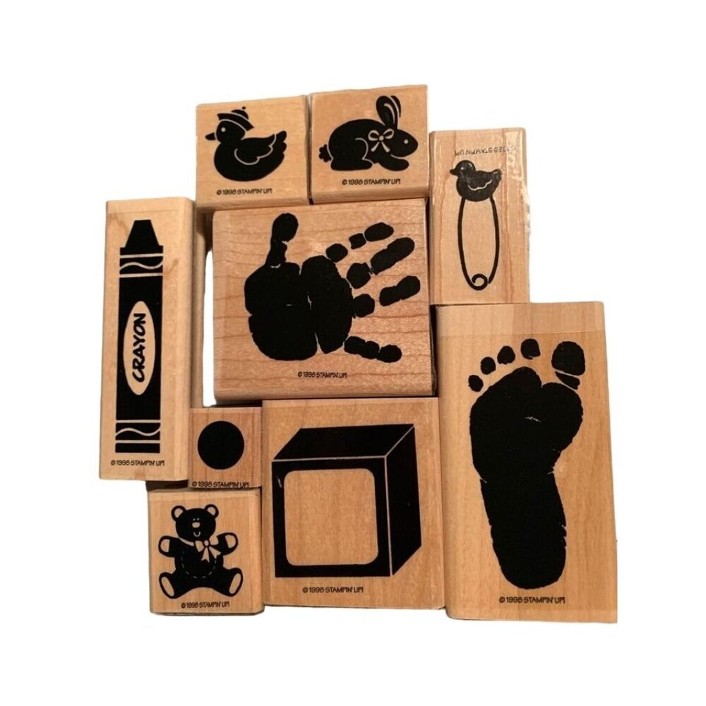 Stampin Up Definitely Decorative Kids Prints Rubber Stamp Set Baby Animals Crayo